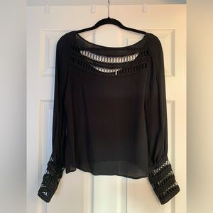 The Addison Story black long sleeve blouse, cuffed lace detailed sleeves. Size S
